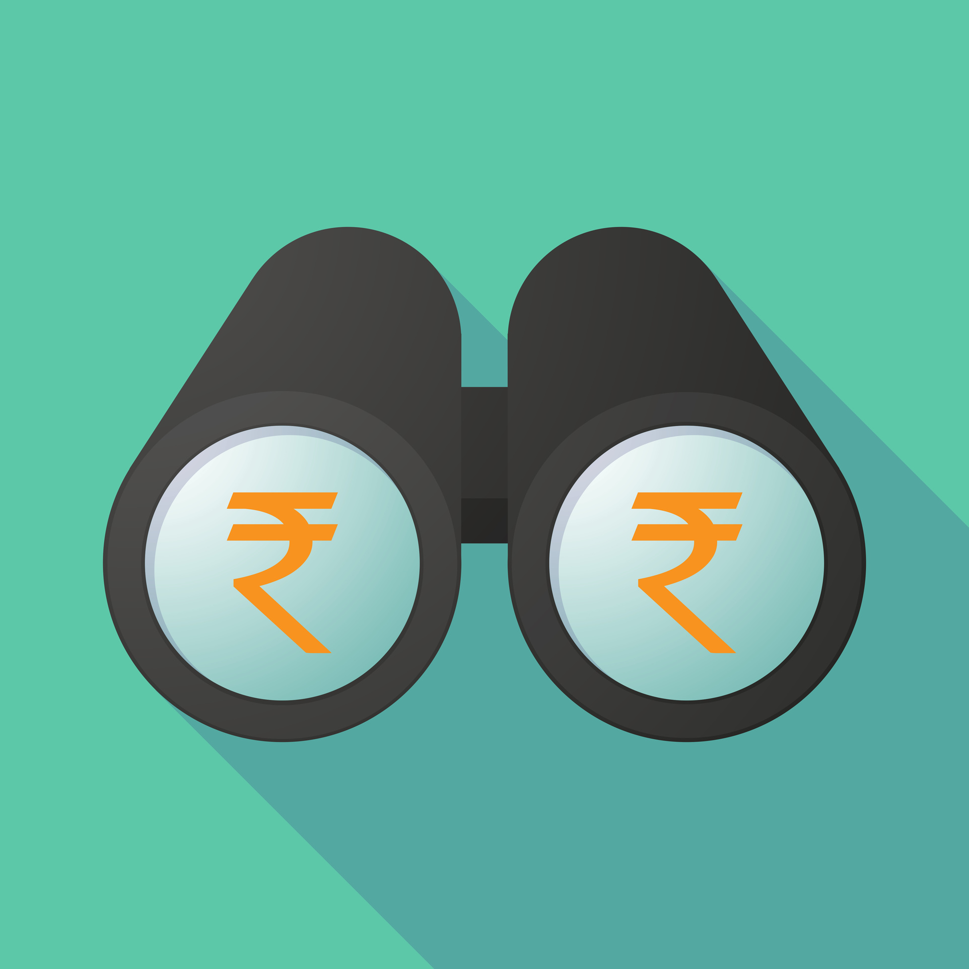 Illustration of a binoculars viewing a rupee sign